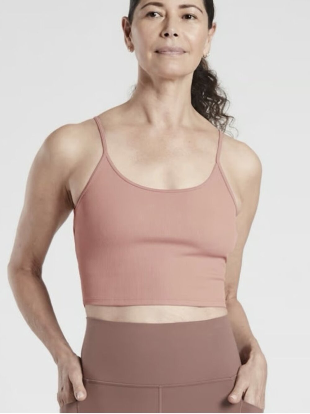 Athleta Karma Twist Back Cami Ribbed Rib Knit Soft M Medium Yoga Pink Blush